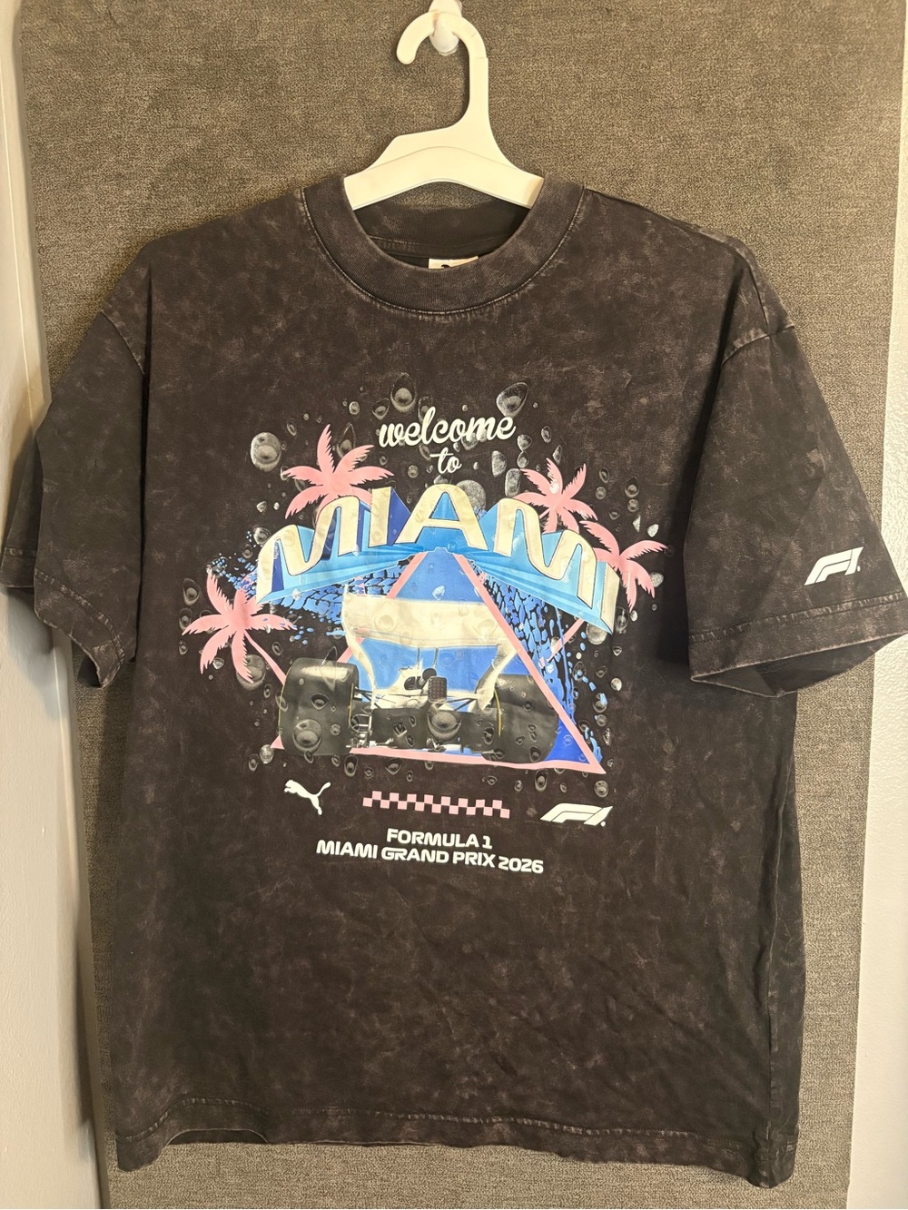 Puma Black Graphic 'Welcome to Miami' Tee with Pink & Blue Accents